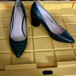 Cole Haan Women's Dark Green Croc-Pattern Heels